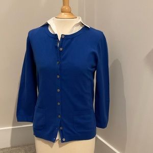 Talbots Pima Cotton Cardigan 3/4 Sleeves, Cobalt Blue, Size S
